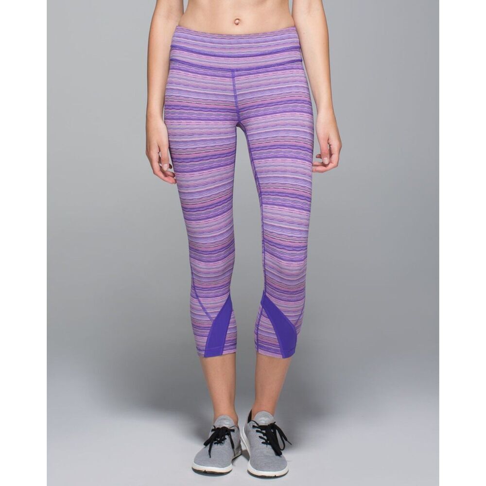 Lululemon Leggings Run Inspire Crop II Luxtreme Purple Stripe Yoga Women sz 6